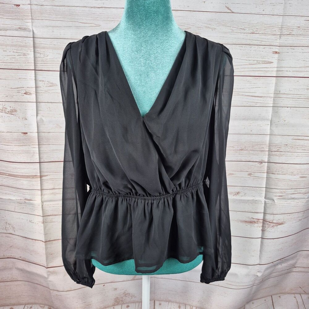 EXPRESS Black Peplum Top Womens Sz M Coquette Fairy Boho Whimsigoth Witchy